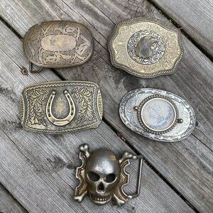 Lot of 5 Vintage 1980s Belt Buckles